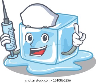 Smiley Nurse Ice Cube Cartoon Character With A Syringe