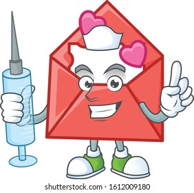 Smiley Nurse love letter cartoon character with a syringe