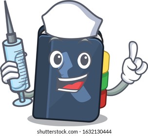Smiley Nurse phone book cartoon character with a syringe