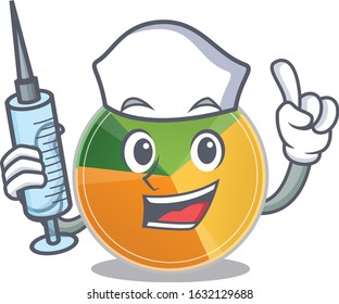 Smiley Nurse pie chart cartoon character with a syringe