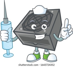 Smiley Nurse power supply unit black color cartoon character with a syringe
