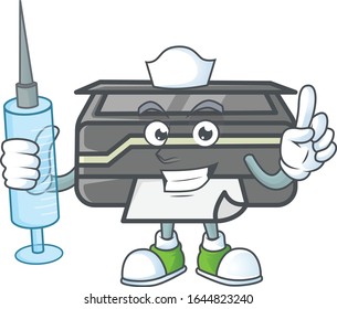 Smiley Nurse printer cartoon character with a syringe