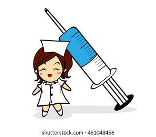 Smiley Nurse Syringe Blue Medicine Cartoon Stock Vector (Royalty Free ...