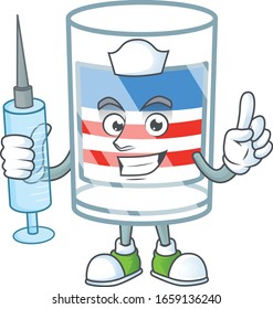 Smiley Nurse USA stripes glass cartoon character with a syringe