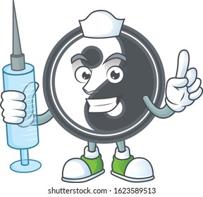 Smiley Nurse yin yang cartoon character with a syringe