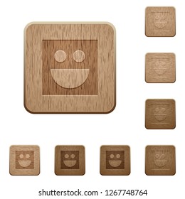 Smiley on rounded square carved wooden button styles