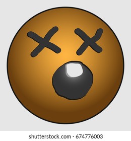 Smiley with an open mouth. Dead smiley with one tooth. Vector illustration.
