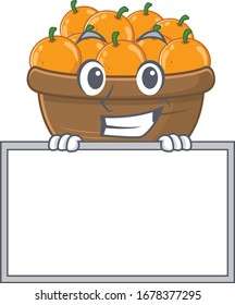 Smiley orange fruit basket cartoon character style bring board