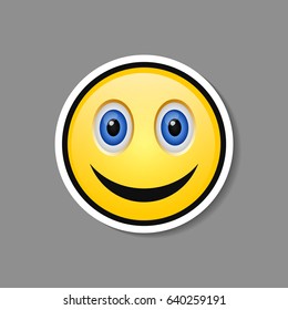 Smiley paper sticker. Vector happy face emoticon badge or label.