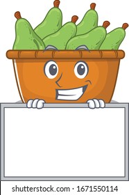 Cartel estilo caricaturista de la caja de peras sonrientes traer tablero