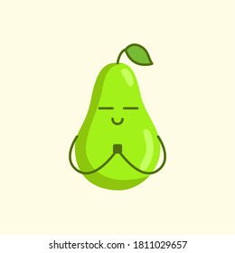 Smiley Birne Fruchtzeichen Symbol Illustration. Grüne Birne, Vektorgrafik auf ebene Art