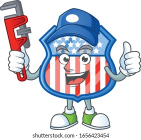 Smiley Plumber shield badges USA on mascot picture style
