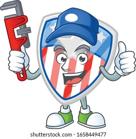 Smiley Plumber shield badges USA with star on mascot picture style