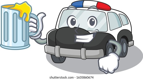Smiley police car mascot design with a big glass