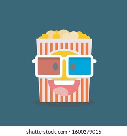 Smiley popcorn bag with glasses for 3d
