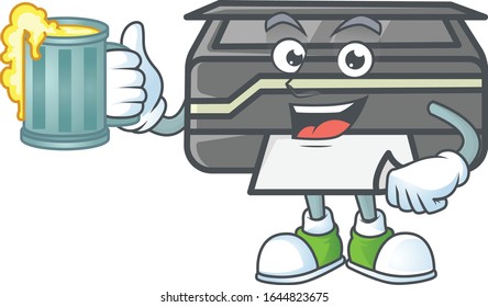 Smiley printer mascot design holding a glass of beer