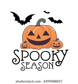 Smiley pumpkin of a spooky season t-shirt design vector illustration on isolated white background
