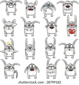 Smiley rabbits individually grouped for easy copy-n-paste. Vector.