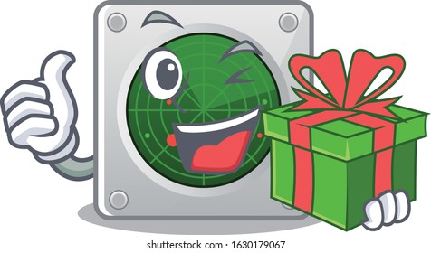 Smiley radar character with in gift box