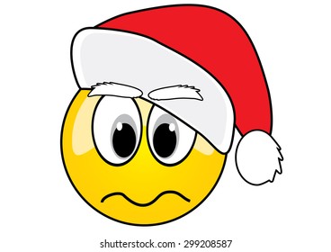 Smiley in red cap of Santa Claus, emoticon