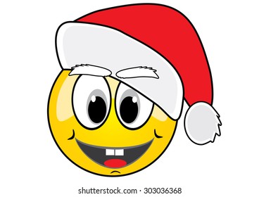 Smiley in red cap of Santa Claus, emoticon