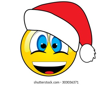 Smiley in red cap of Santa Claus, emoticon