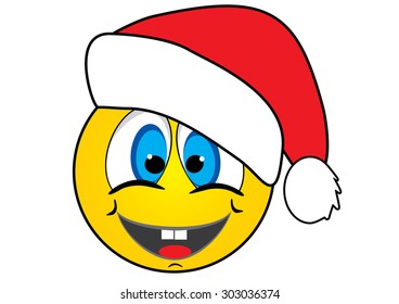 Smiley in red cap of Santa Claus, emoticon