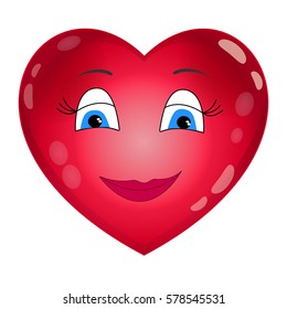 Smiley red heart isolated on white background for your design
