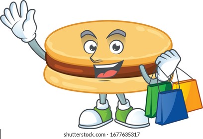 Smiley rich brown alfajor mascot design with Shopping bag