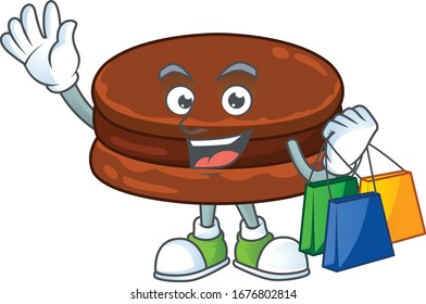 Smiley rich chocolate alfajor mascot design with Shopping bag