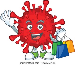Smiley rich dangerous coronaviruses mascot design with Shopping bag
