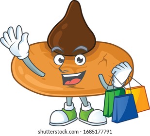 Smiley rich kiss cookies mascot design with Shopping bag