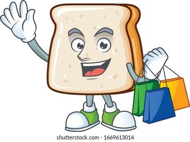 Smiley rich slice of bread mascot design with Shopping bag