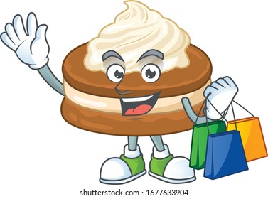 Smiley rich white cream alfajor mascot design with Shopping bag