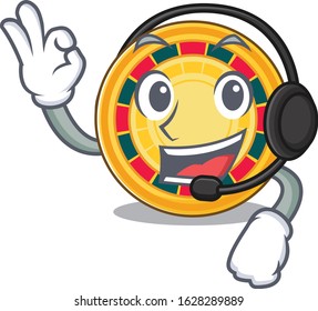Smiley roulette cartoon character design wearing headphone