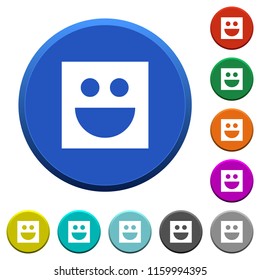 Smiley round color beveled buttons with smooth surfaces and flat white icons