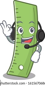 Smiley ruler cartoon character design wearing headphone