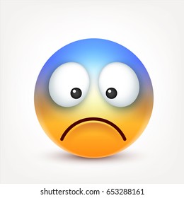 Smiley, sad emoticon. Yellow face with emotions. Facial expression. 3d realistic emoji. Funny cartoon character.Mood. Web icon. Vector illustration.