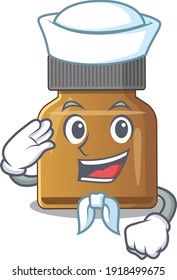 Smiley sailor cartoon character of bottle vitamin b wearing white hat and tie