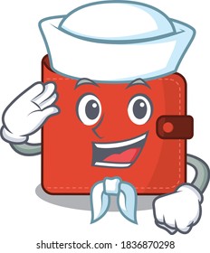 Smiley sailor cartoon character of Card wallet wearing white hat and tie