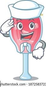 Smiley sailor cartoon character of cosmopolitan cocktail wearing white hat and tie