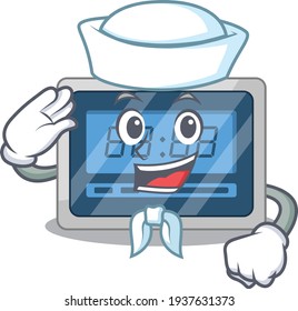 Smiley sailor cartoon character of digital timer wearing white hat and tie