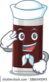 Smiley sailor cartoon character of glass of chocolate wearing white hat and tie. Vector illustration