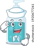 Smiley sailor cartoon character of hand sanitizer wearing white hat and tie