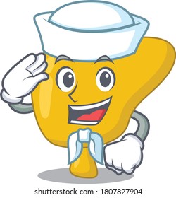 Smiley sailor cartoon character of liver wearing white hat and tie