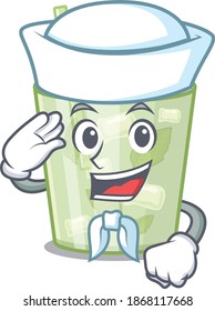 Smiley sailor cartoon character of mojito lemon cocktail wearing white hat and tie