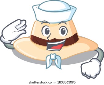 Smiley sailor cartoon character of panama hat wearing white hat and tie