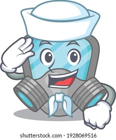 Smiley sailor cartoon character of respirator mask wearing white hat and tie