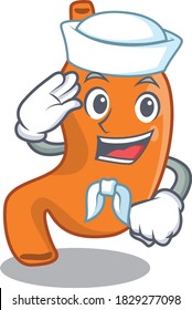 Smiley sailor cartoon character of stomach wearing white hat and tie