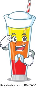 Smiley sailor cartoon character of tequila sunrise cocktail wearing white hat and tie